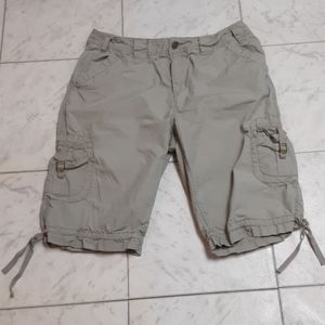 Womens Cotton Caribbean Joe Island Capris short Sz 12 Tan Gray pants B28